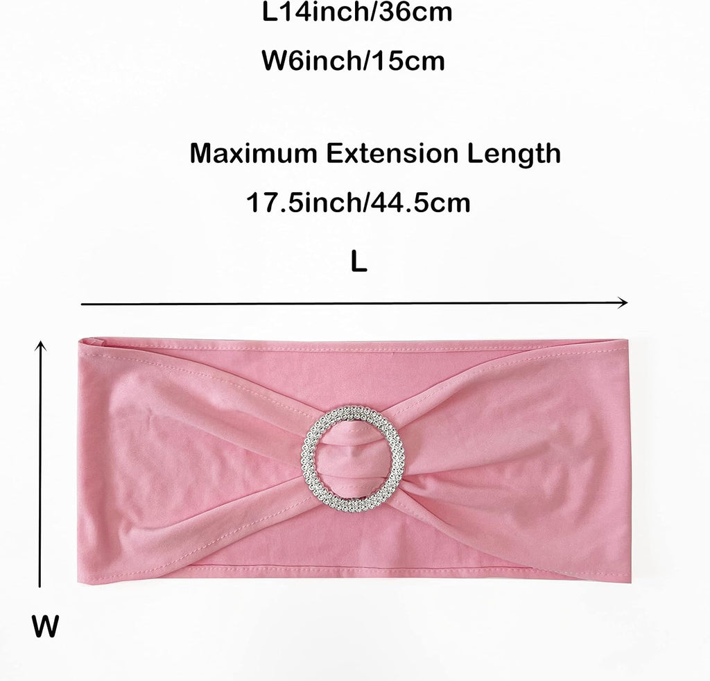 Skiennix Spandex Chair Sashes - 50PCS Stretch Ties with Buckle Slider for Wedding & Party Decor | Pink