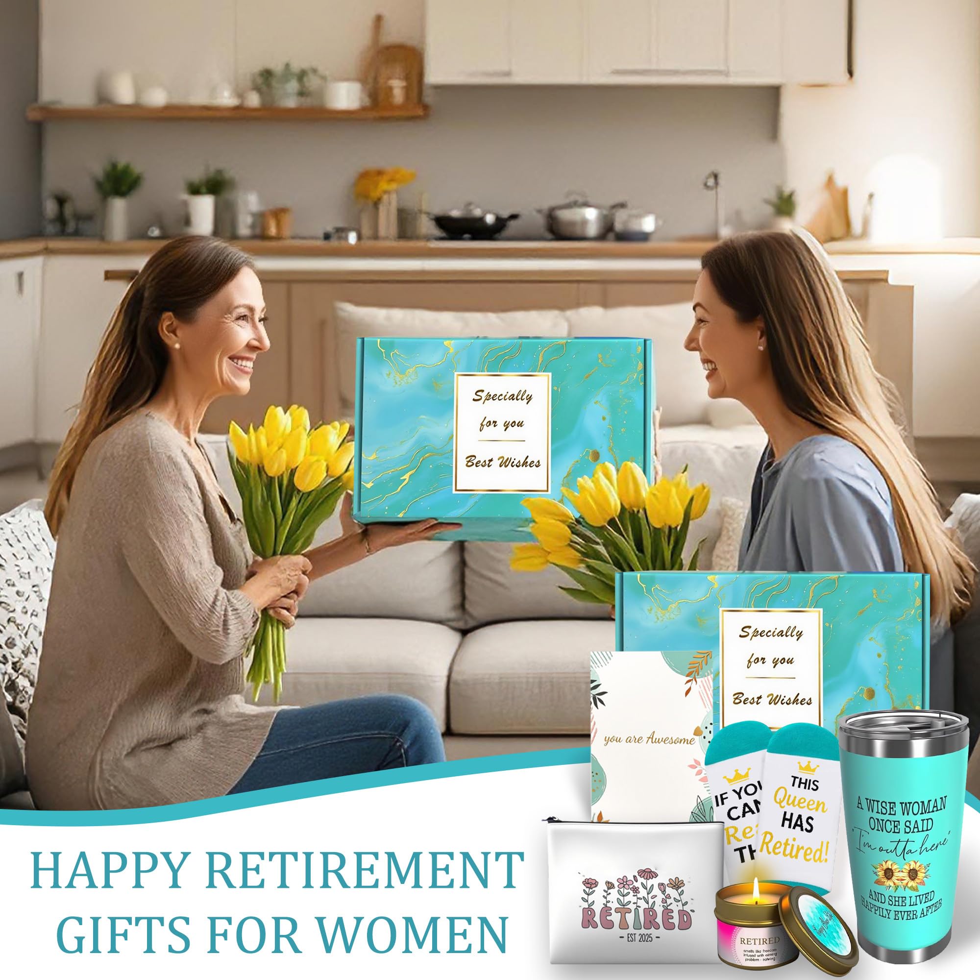 2025 Retirement Gift Set for Women - 13PCS Luxury Bundle with Tote Bag, Makeup Pouch, Tumbler, Candle, Bath Bombs, Soap& More - Perfect Going Away Gifts for Coworkers, Teachers, Nurses, Boss & Friends