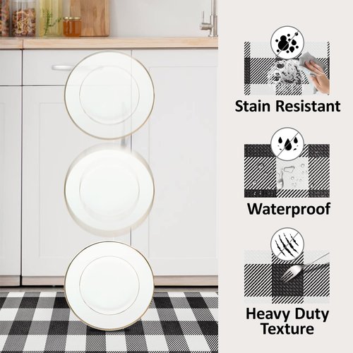 Long Kitchen Mat and Rug Anti Fatigue Mats for Kitchen Floor Runner 17.3''x71'' Black White Buffalo Plaid Runner Rug Non Slip Comfort Mat Cushion Kitchen Mat for Standing Kitchen Office Desk Laundry