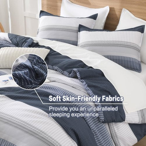Litanika Full Comforter Set Black Blue - 3 Pieces Lightweight Fluffy Bedding Comforter Sets, All Season Down Alternative Comforter (1 Comforter, 2 Pillowcases)