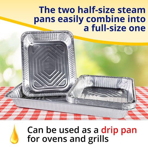 IDL Packaging Half-Size Aluminum Steam Table Pans - Medium, 13" x 11" x 2" (pack of 25) - Disposable Foil Pan for Grilling, Roasting, BBQ, Cooking, Baking, Freezing