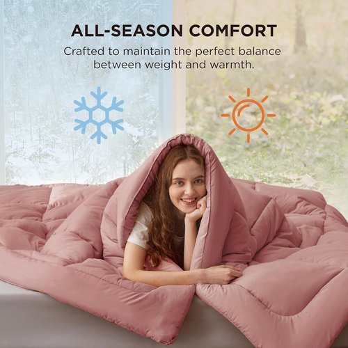 Bedsure Comforter Duvet Insert - All-Season Quilted King Size Bedding, GentleSoft Down Alternative, Dusty Pink 90 x 102 Inches