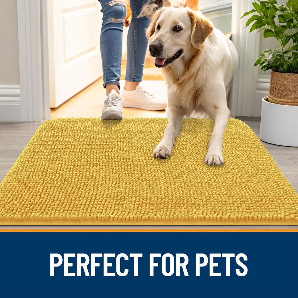 OLANLY Dog Door Mat - Absorbent Non-Slip Chenille Mat for Muddy Paws | 24x16 Yellow Quick Dry Design