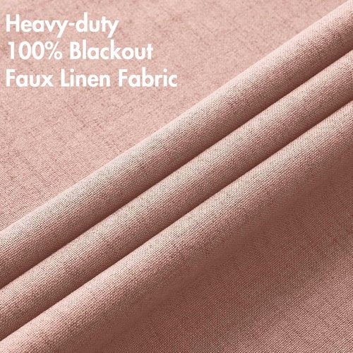 MIULEE Linen Blackout Curtains - Thermal Insulated Blush Pink Grommet Drapes | 52 x 54 Inch (2 Panels)