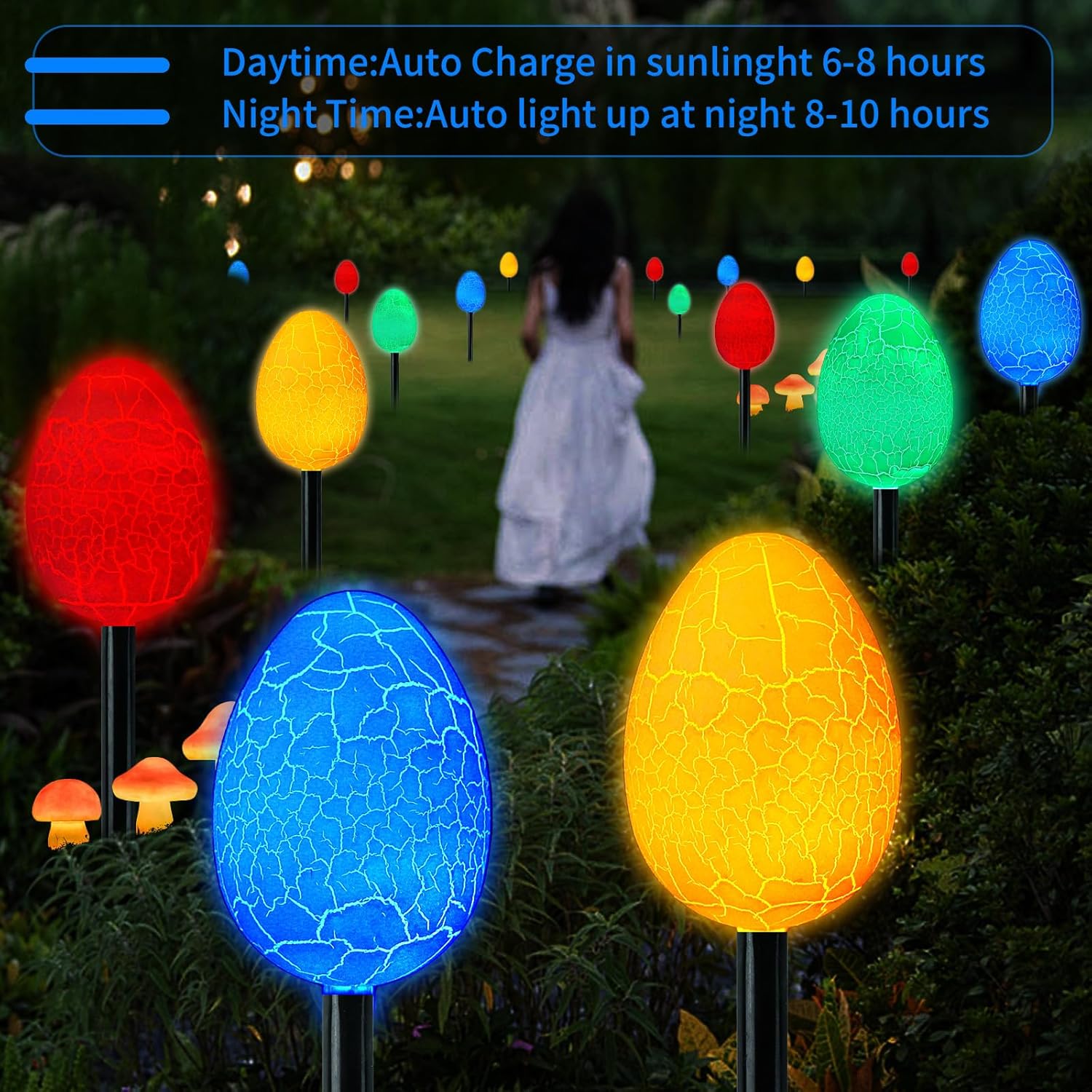 Skiennix Jumbo Solar Giant Easter Egg Lights - 12-Pack Waterproof LED Outdoor Decor | 8 Auto Modes, IP65 Weatherproof
