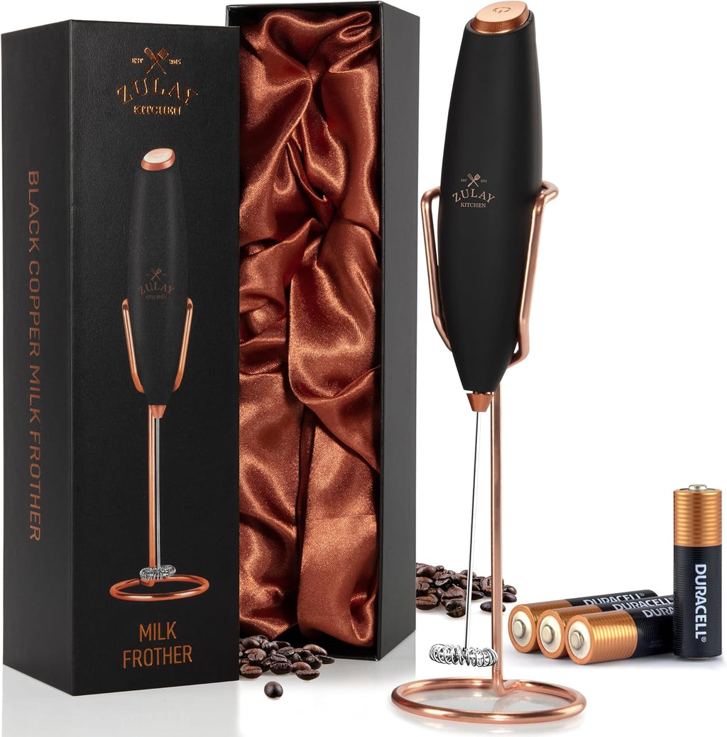 Zulay Kitchen Luxury Milk Frother - Handheld Electric Foam Maker with 4 Duracell Batteries | Perfect for Coffee, Lattes & Hot Chocolate