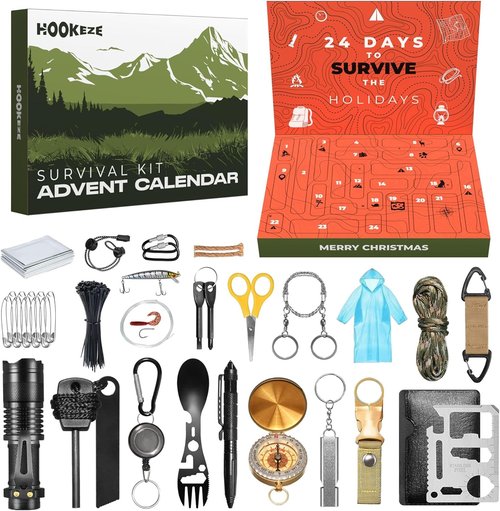 HOOK-EZE Survival Kit Advent Calendar 2025 - 24 Days of Essential Survival Gear for Camping & Hiking Gifts