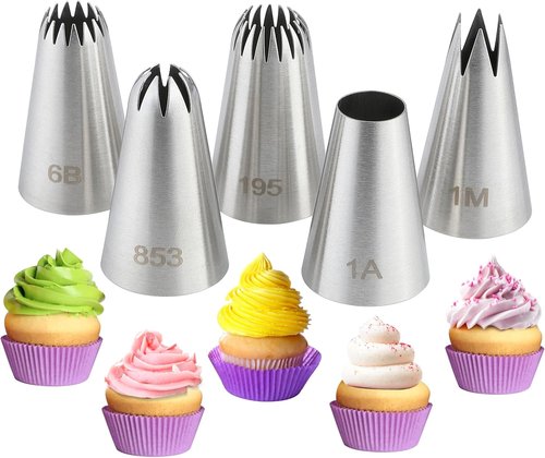 COKUMA Large Piping Tips Set - Stainless Steel Cake Decorating Tips for Frosting & Icing | 5PCS