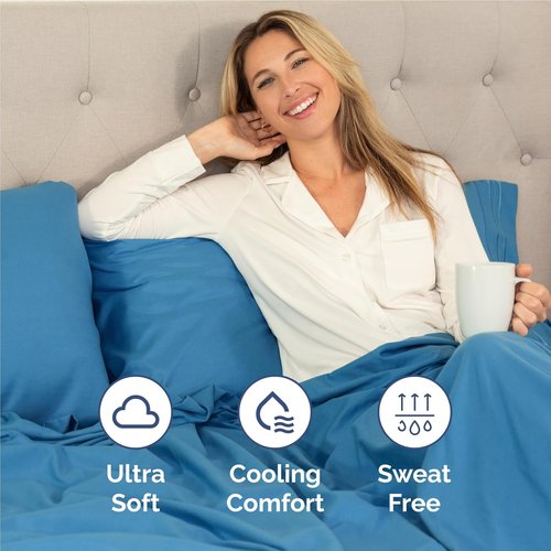 Comfy Breathable Cooling Bed Sheets Set by [Brand Name] - Luxury 4-Piece Full Size - Deep Pockets, Soft, Wrinkle-Free - Denim Blue