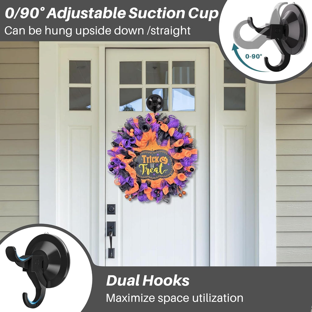 Skiennix Wreath Door Hanger - Heavy Duty Suction Cup Hooks | Removable Holders for Front Door & Window, 11 Lbs Capacity