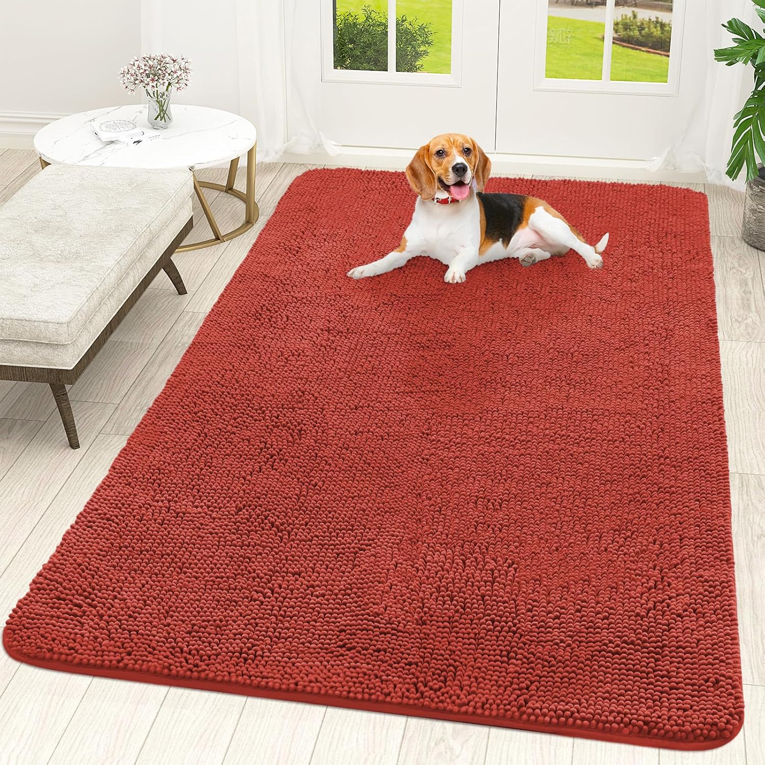 OLANLY Dog Door Mat - Absorbent Non-Slip Washable Doormat for Muddy Paws | 70x46, Maple Red