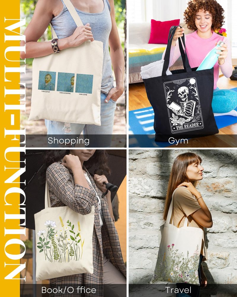 AUSVKAI Canvas Tote Bag Aesthetic for Women, Cute Funny Puzzle Reusable Cotton Bags for Shopping Beach Gifts
