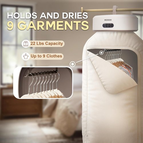 MOJOCO Portable Clothes Dryer - Compact Mini Dryer for Travel & Apartments | Fast-Drying, Quiet Operation