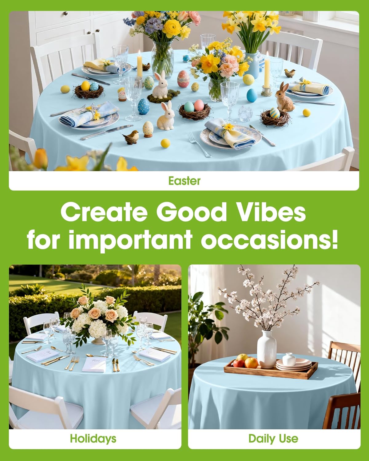 Pureegg Disposable Plastic Tablecloths - 84'' Round, Leakproof & Sturdy, Baby Blue | 8 Pack for Parties & Weddings