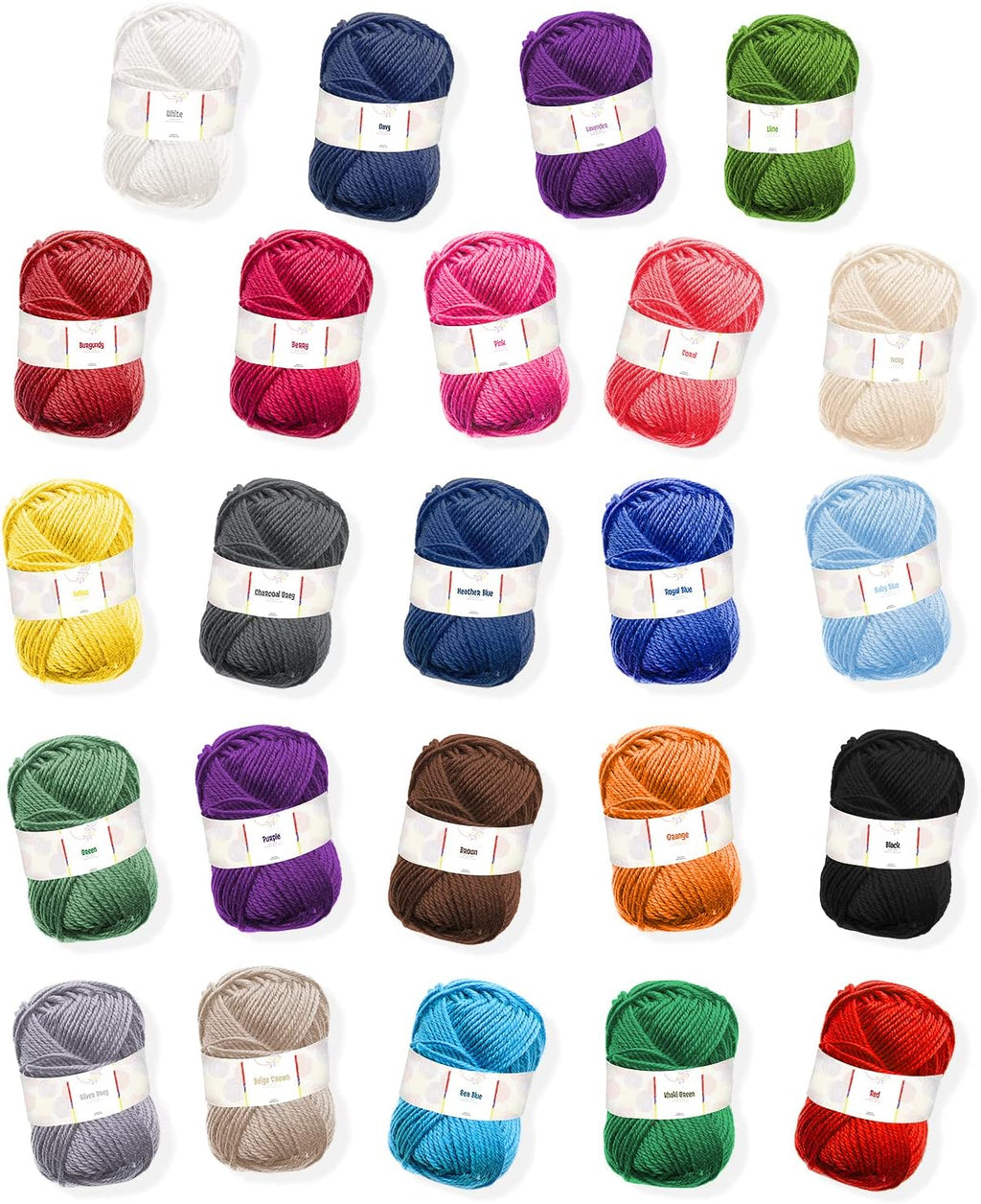 Skiennix Acrylic Yarn Skeins - Soft Multicolored Crochet Yarn for Knitting & Crafts | 24 Pack, 2400 Yards