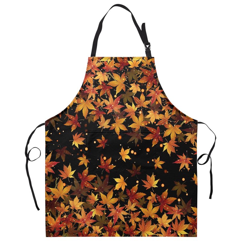 Kwlegh Fall Aprons for Adults Women Men Golden Red Maple Leaves Apron with Pockets Adjustable Strap Kitchen Chef Apron Black Cooking Apron for Cooking Barbecue Crafting Sewing