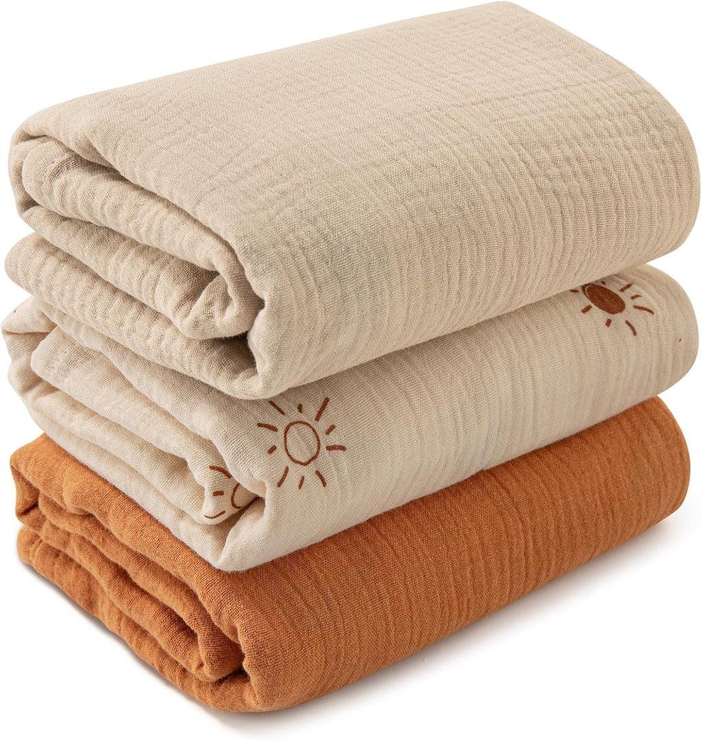 Skiennix Muslin Swaddle Blankets - Soft & Breathable 3-Pack | Large 38 x 40 Inches, Perfect for Newborns
