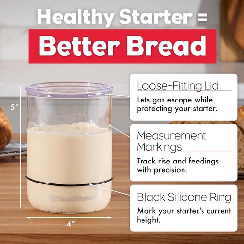 Brod & Taylor Sourdough Starter Jar - 32oz Durable Glass, Dishwasher Safe with Measurement Markings & Pressure Relief Lid