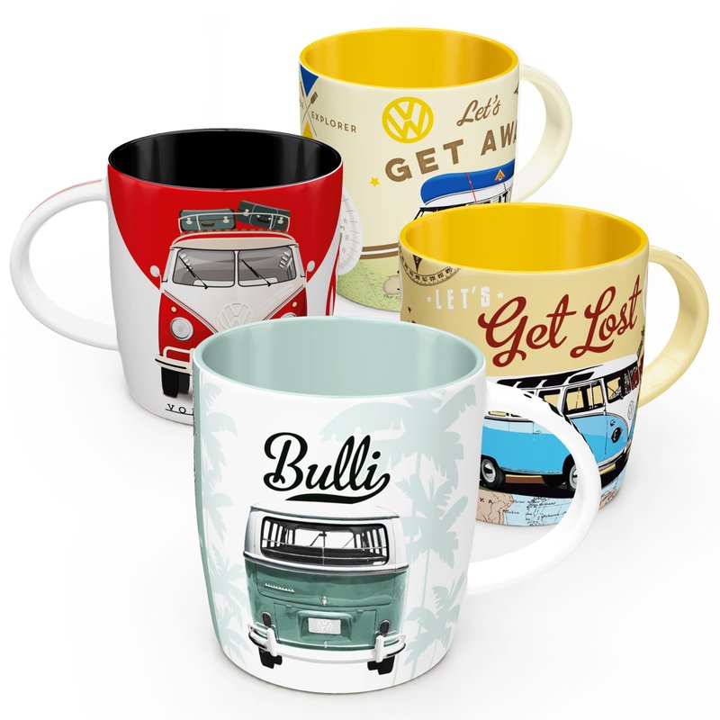 Nostalgic-Art Retro coffee mug, 11.2 oz, VW Bulli Set 2 (Set of 4) – VW Bus Gift idea, Official License Product (OLP), ceramic cup, vintage design