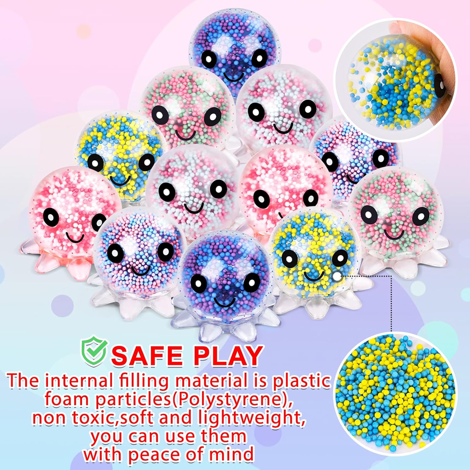 Skiennix Fidget Stress Balls - 12 Pack Cute Octopus Squeeze Balls for Stress Relief & Party Favors