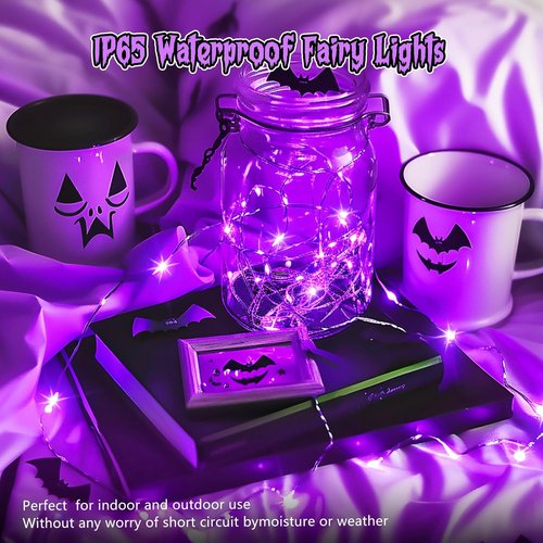 Minetom 6 Pack Purple Fairy Lights - 7ft Battery Operated Waterproof LED String Lights for Halloween Decor
