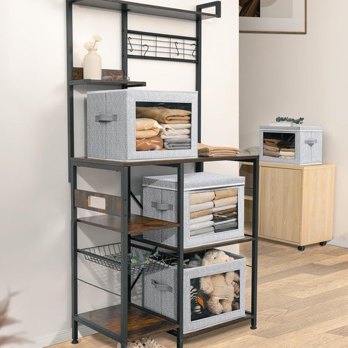 Homsorout Stackable Storage Bins - Large Fabric Closet Organizer Baskets with Lids | 5 Pack, Blended