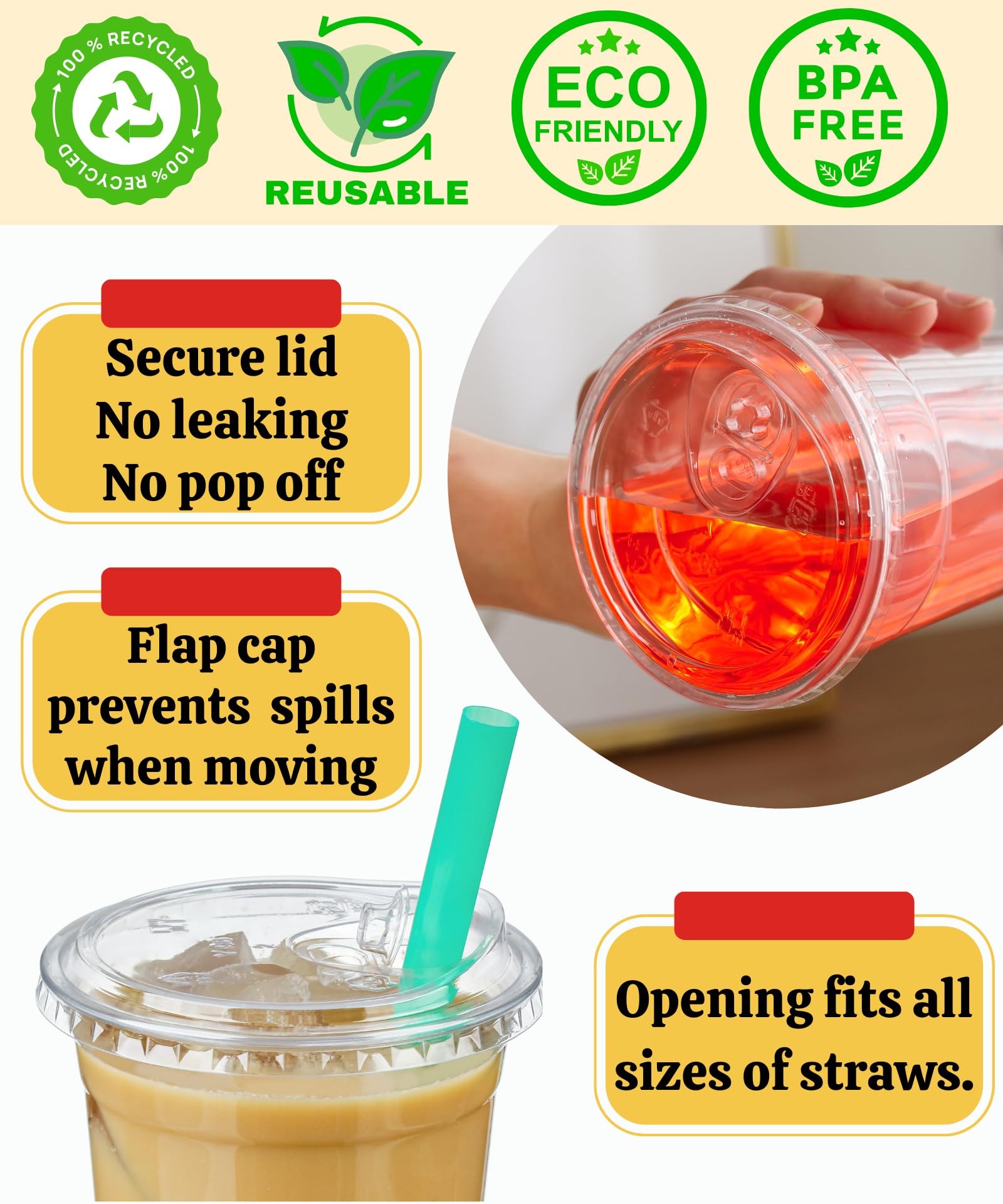 Aestleaf 32 oz Clear Plastic Cups with Lids, 25 Sets Disposable Plastic Iced Coffee Cups with Strawless Sip-Lids, To Go Coffee Cup for Smoothie, Milkshake, Cold Drinks