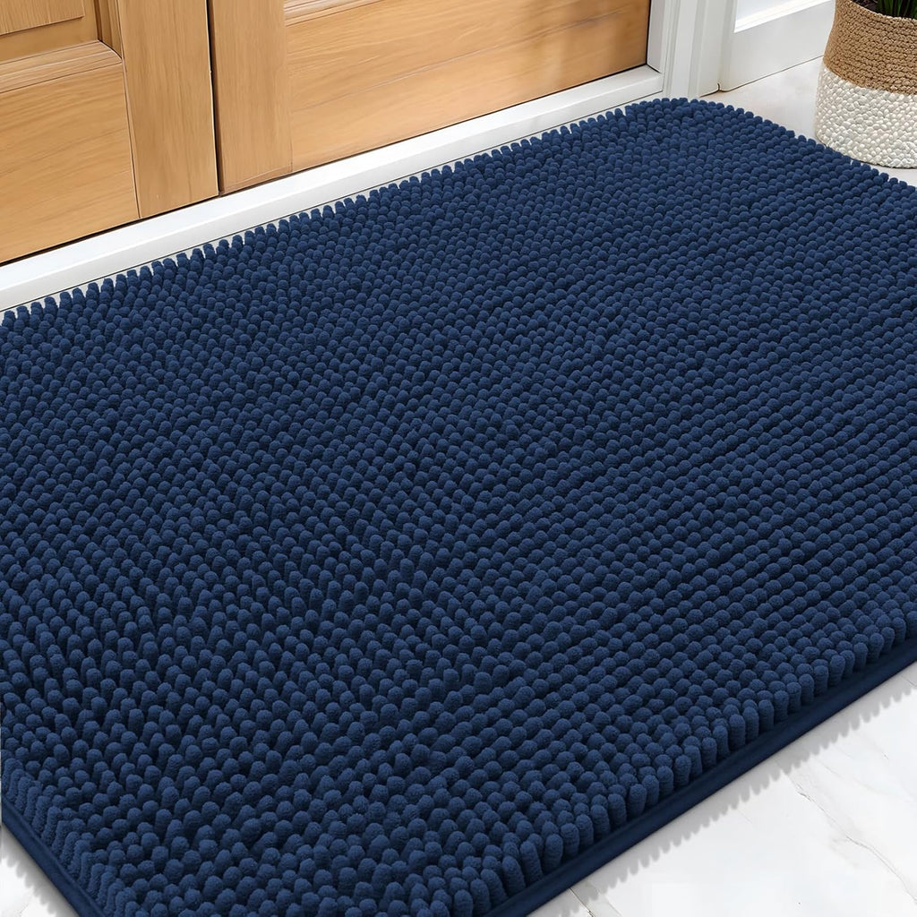 OLANLY Dog Door Mat - Absorbent Non-Slip Chenille Mat for Muddy Paws | 34x21 Dark Blue, Quick Dry