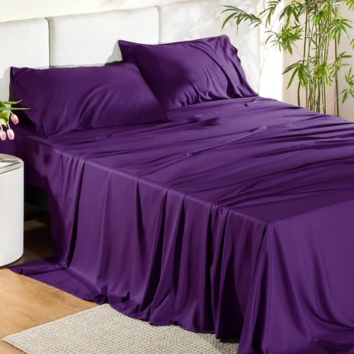 Bedsure Cooling Bed Sheets - Rayon from Bamboo, Breathable & Soft | Full Size, Deep Pocket Up to 16 Inches, Plum