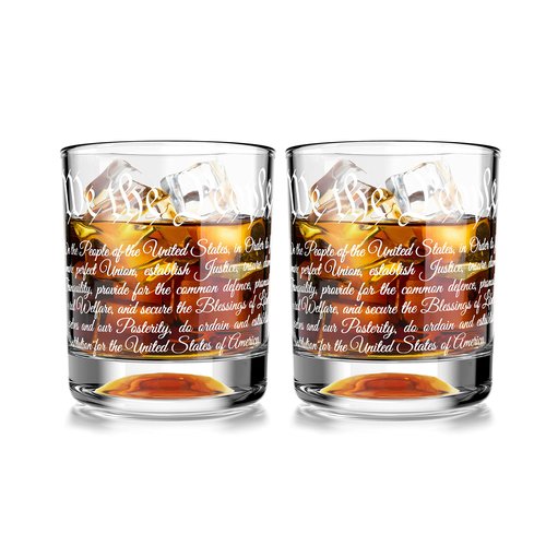 WATAKA We the People Whiskey Glasses 2PC Wine Glasses Set for Liquor Scotch Bourbon or Wine, Patriotic Whiskey Gift for Men