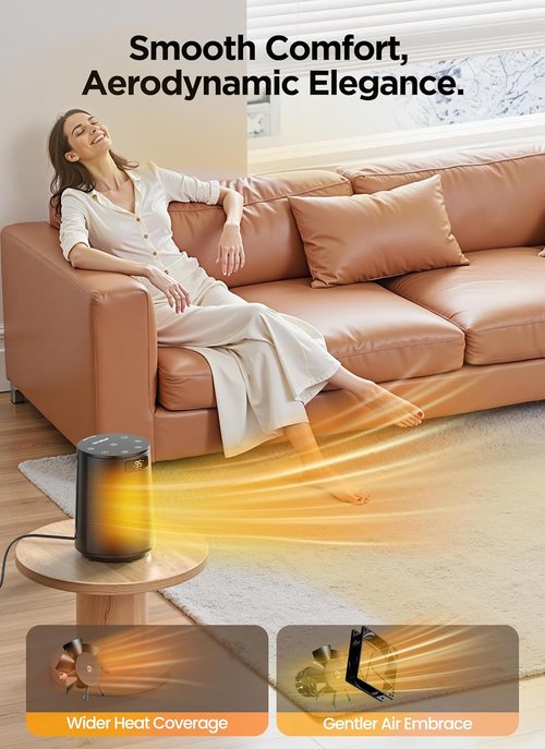 GiveBest Electric Space Heater - Portable Indoor Heater with Thermostat & Remote | 1500W PTC Ceramic, 70° Oscillation, 12H Timer
