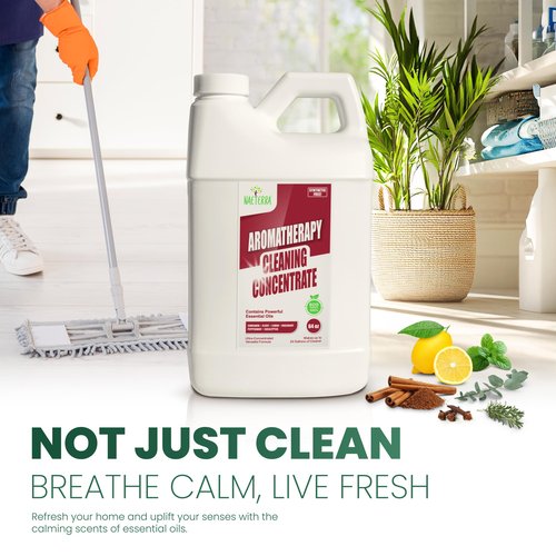 Naeterra Aromatherapy Cleaning Concentrate 64 oz & 10ml Essential Oil - Natural All Purpose Multi Surface Cleaner for Floors, Glass & Granite - Plant Based Pet Safe & Non Toxic - Makes 24 Gallons