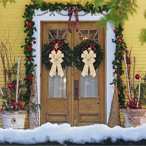 Estivaux Large Christmas Bows - Glitter Golden Burlap Holiday Decor for Wreaths & Trees
