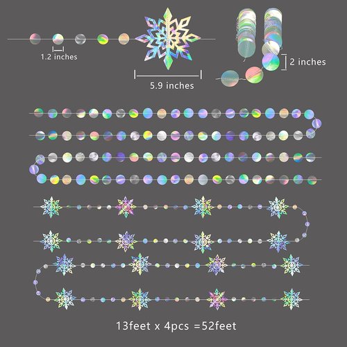 Cheerland Iridescent Snowflake Garland - Holographic Winter Wonderland Decorations | Perfect for Birthday, Baby Shower, Wedding