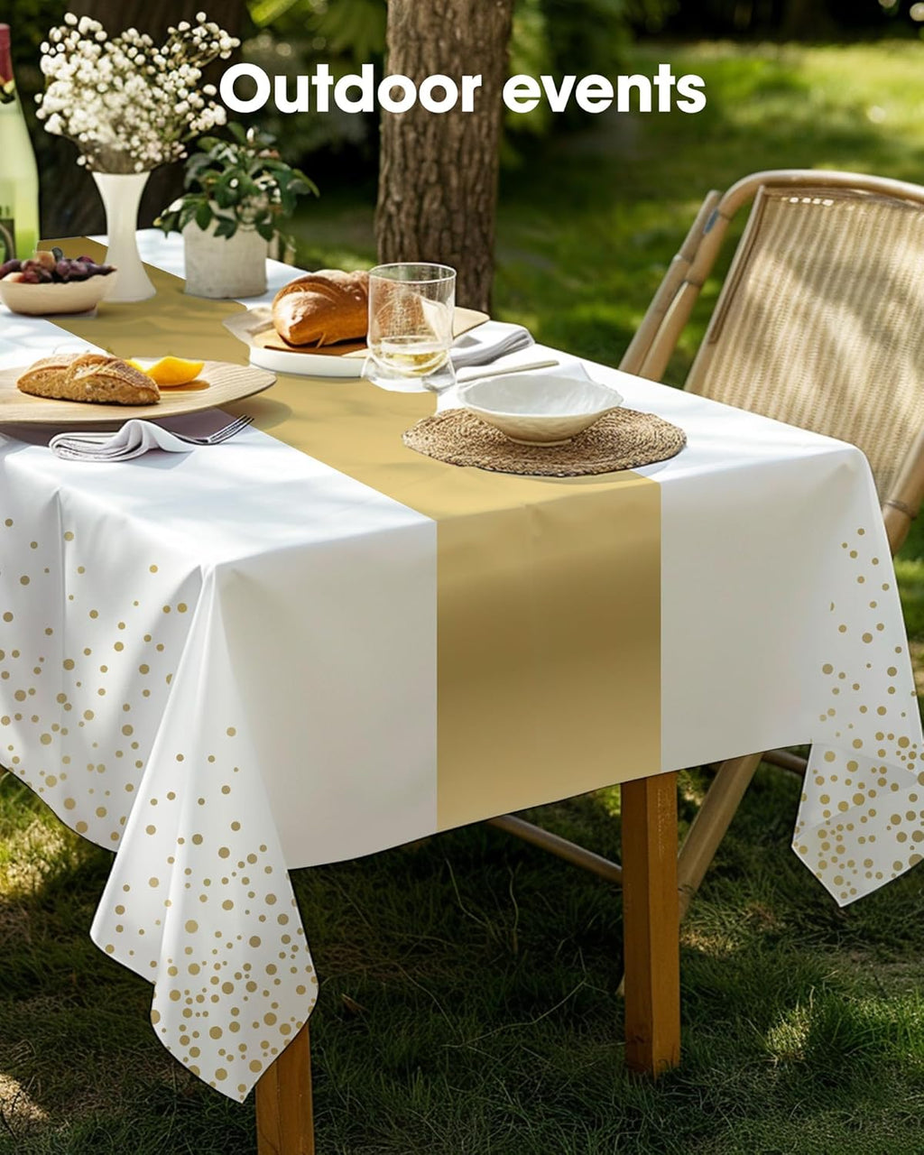 Pureegg Disposable Plastic Tablecloths - 8 Pack, 54 x 108 Inch, Leakproof & Sturdy for Graduation Parties | White Gold
