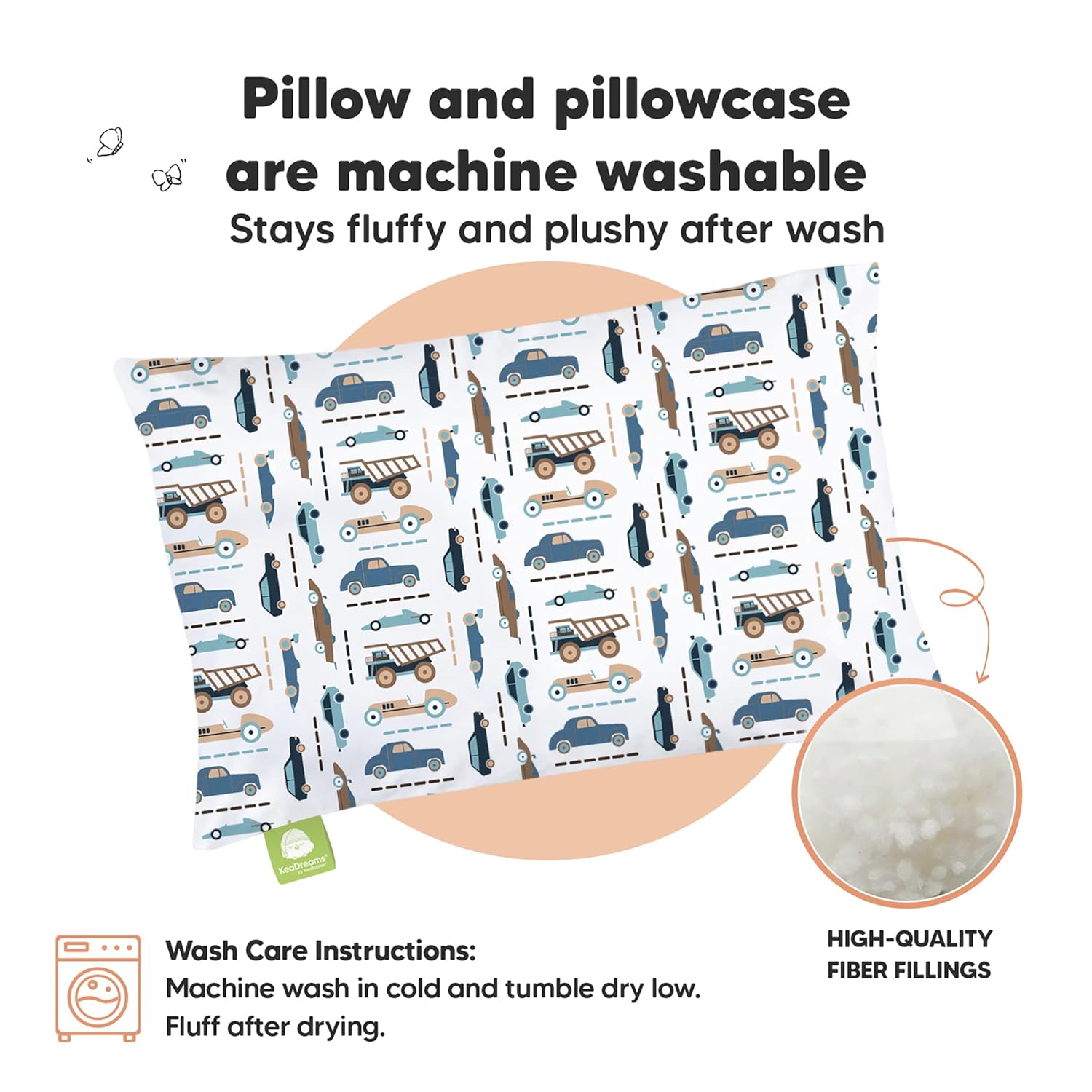 My Little Dreamy Toddler Pillow - Organic Cotton Travel Bed Pillow with Soft Pillowcase | 13x18, Machine Washable, Ideal for Ages 2-5