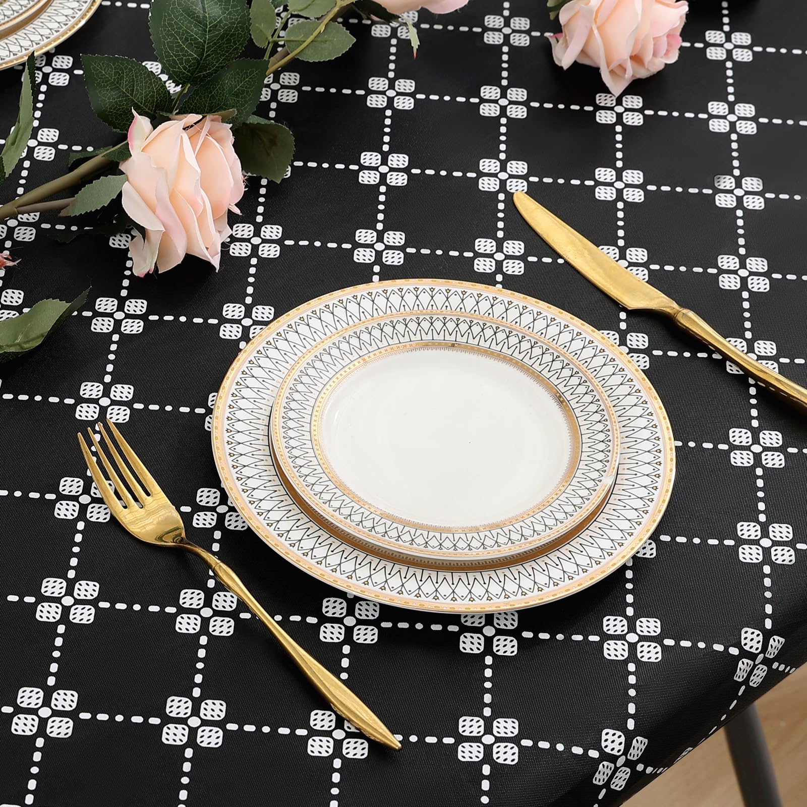 misaya 2 Pack Rectangle Vinyl Table Cloth, Elastic Fitted Tablecloth with Flannel Backing, Waterproof Plastic Table Cover Fits 8 Foot Folding Tables for Camping, Indoor and Outdoor (Black, 30" x 96")