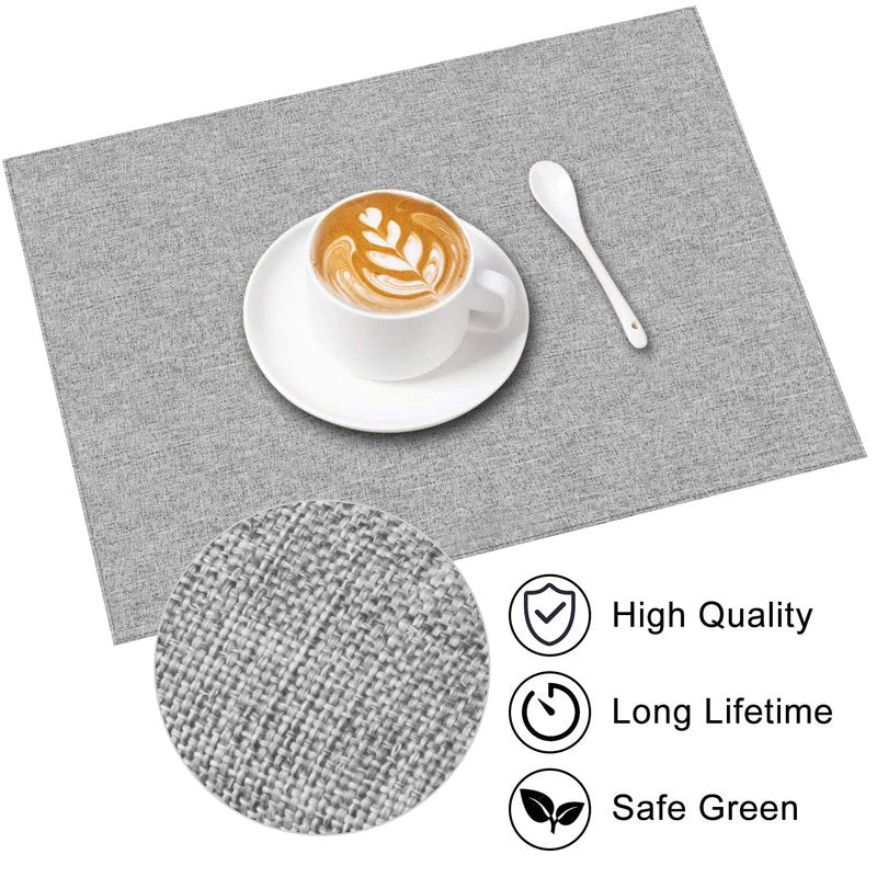 LANDVIEW Cloth Placemats Set of 6, Cotton Linen Blend Machine Washable Durable Linen Table Mats, Heat Resistant Placemats Wrinkle Free Place Mats for Dining Table, Easy to Clean (Light Grey, 6)
