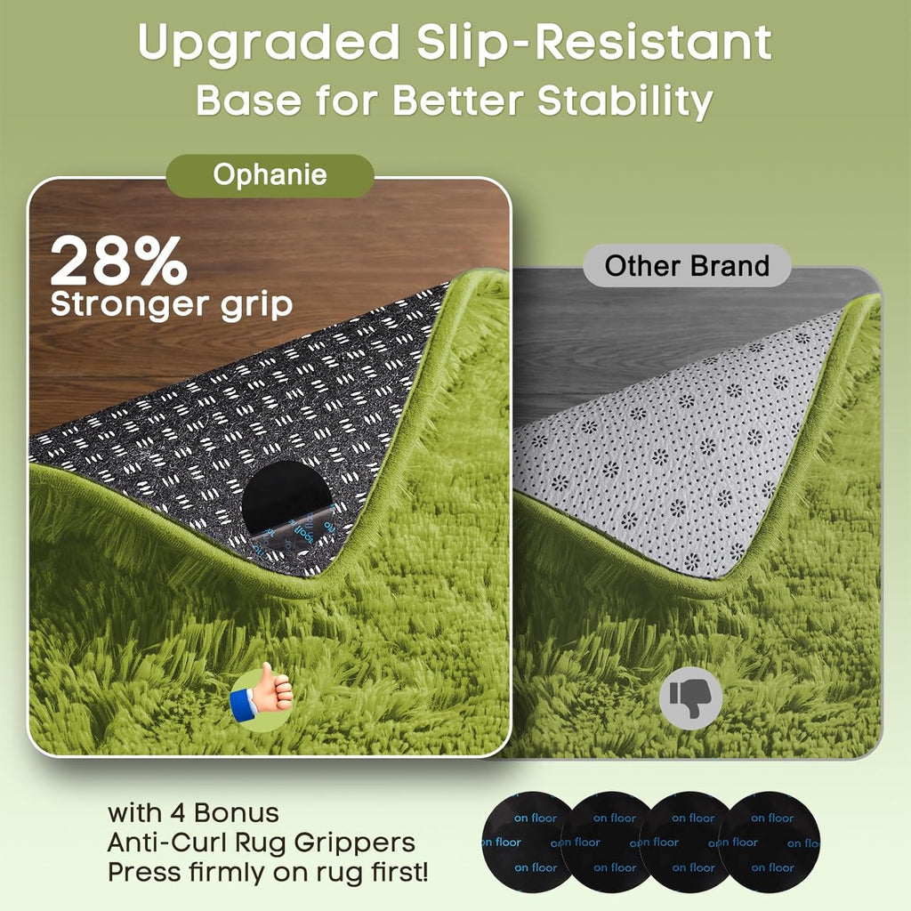 Ophanie Green Area Rug - Soft Fluffy Shag Carpet for Bedroom | 4x6 Cute Indoor Floor Decor