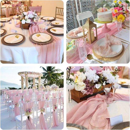 Blushing Pink Cheesecloth Table Runner - 10ft Gauze Runner for Weddings & Events | 32x120 Inches, Boho Rustic Decor
