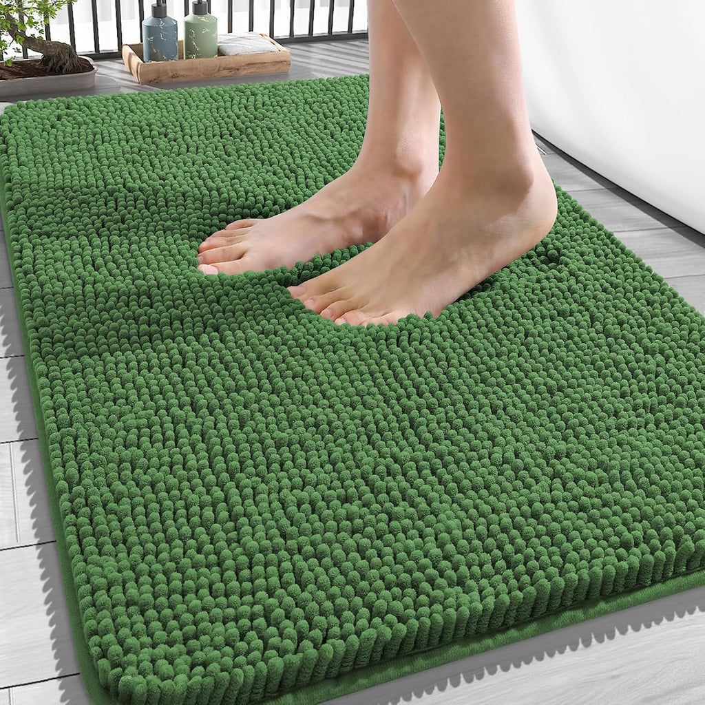 OLANLY Bath Rugs - Extra Soft Chenille | Quick Dry, Machine Washable, 34x21, Olive Green