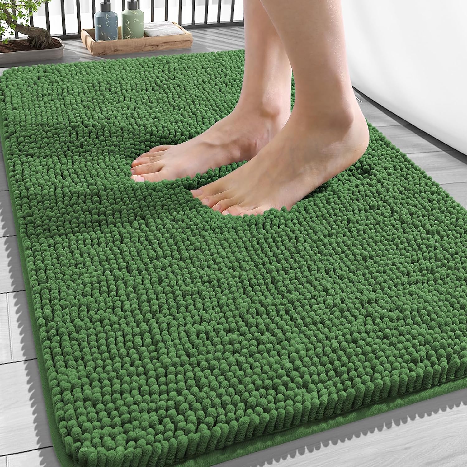 OLANLY Bath Rugs - Extra Soft Chenille | Quick Dry, Machine Washable, 34x21, Olive Green