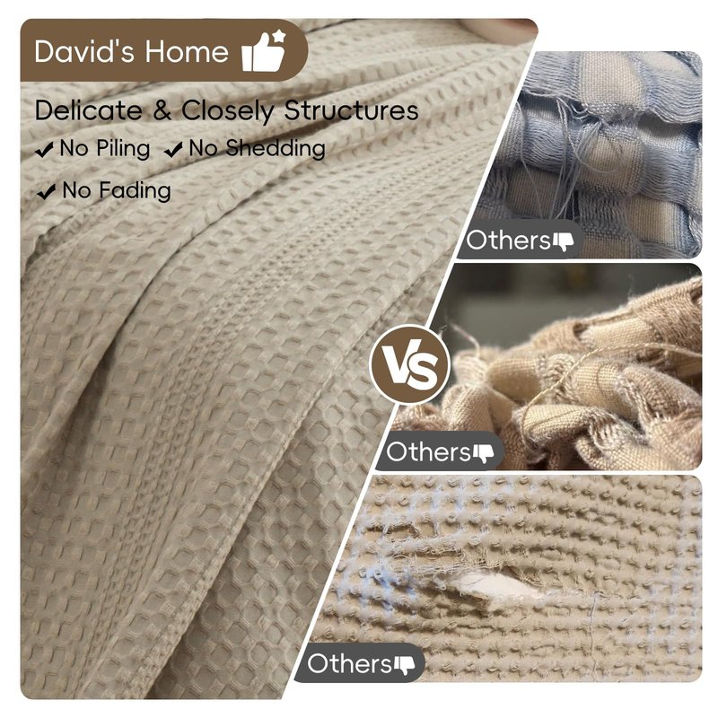 David's Home Cozy Waffle Weave Blanket King Size, Ultra Soft Breathable Lightweight Skin-Friendly Throw for All Seasons, Elegant Room Decor for Couch Bed Sofa Car Travel, Natural