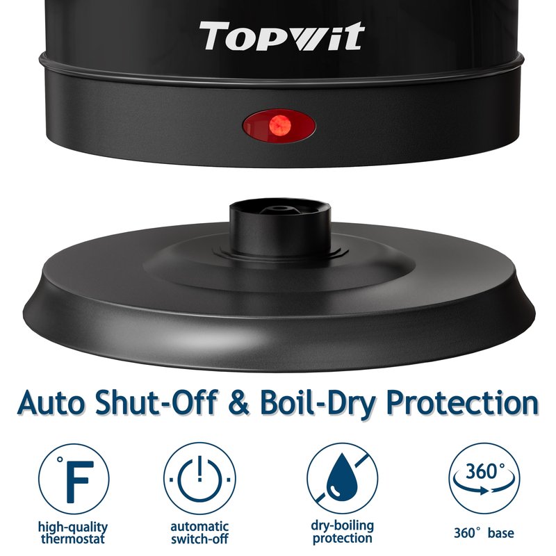 TOPWIT Electric Kettle, 2.0L Hot Water Kettle Electric, BPA-Free Stainless Steel Tea Kettle, Electric Kettles for Boiling Water with Fast Boil, Auto Shut-Off & Boil Dry Protection, Black, 200B-SSB