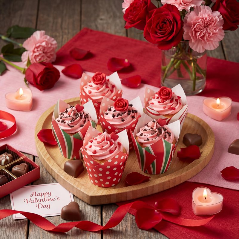 Havawish 500 Counts Valentines Day Tulip Cupcake Liners Valentines Party Muffin Cupcake Baking Liners Grease Proof Cake Liner Holders for Wedding Birthday Party