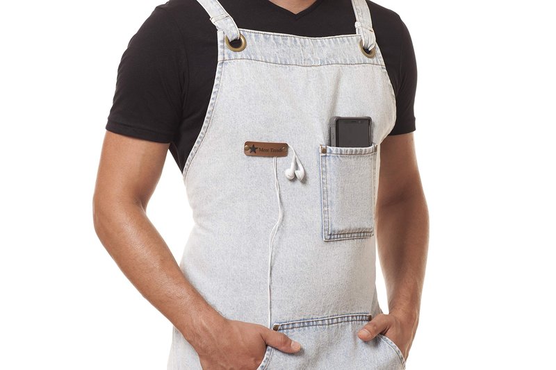 ARAWAK BRAVE Denim Apron for Chef Kitchen BBQ Grill Blue Towel Loop + Quick Release Buckle + Tool Pockets Adjustable M to XXL