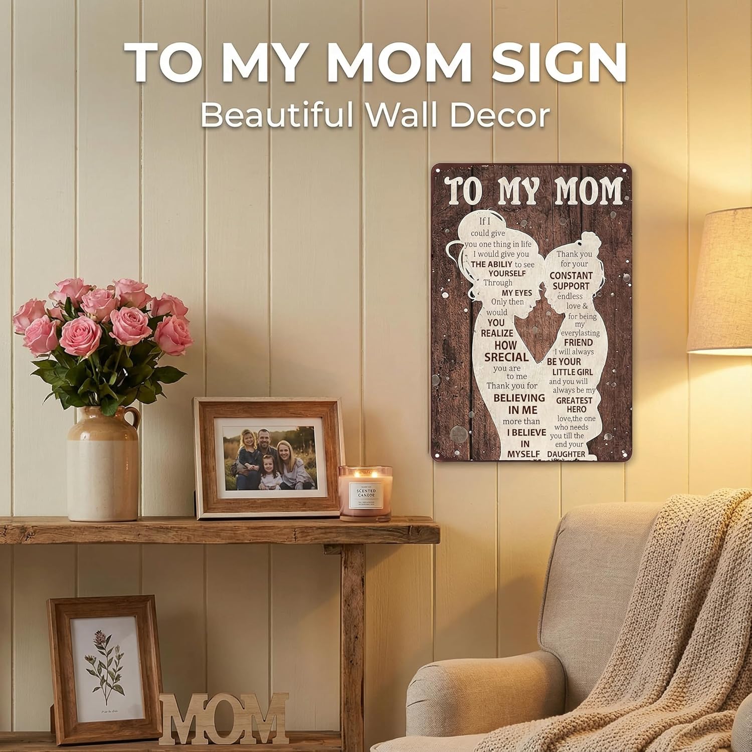 To My Mom Sign - Heartfelt 'I Love You' Gift for Mom | Home Decor for Kitchen, Bedroom, Office - 12" x 8"