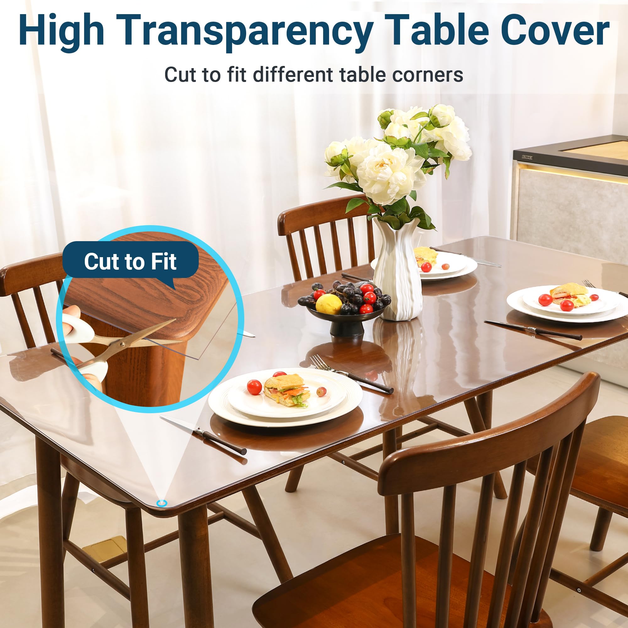 NAP2WELL Clear Table Cover Protector Rectangle 36 x 54 Inch, 2.0mm Transparent Plastic Table Protector Waterproof, Anti-Scratch Clear Desk Mat for Office Desktop Dresser Dining Table, FDA Compliant