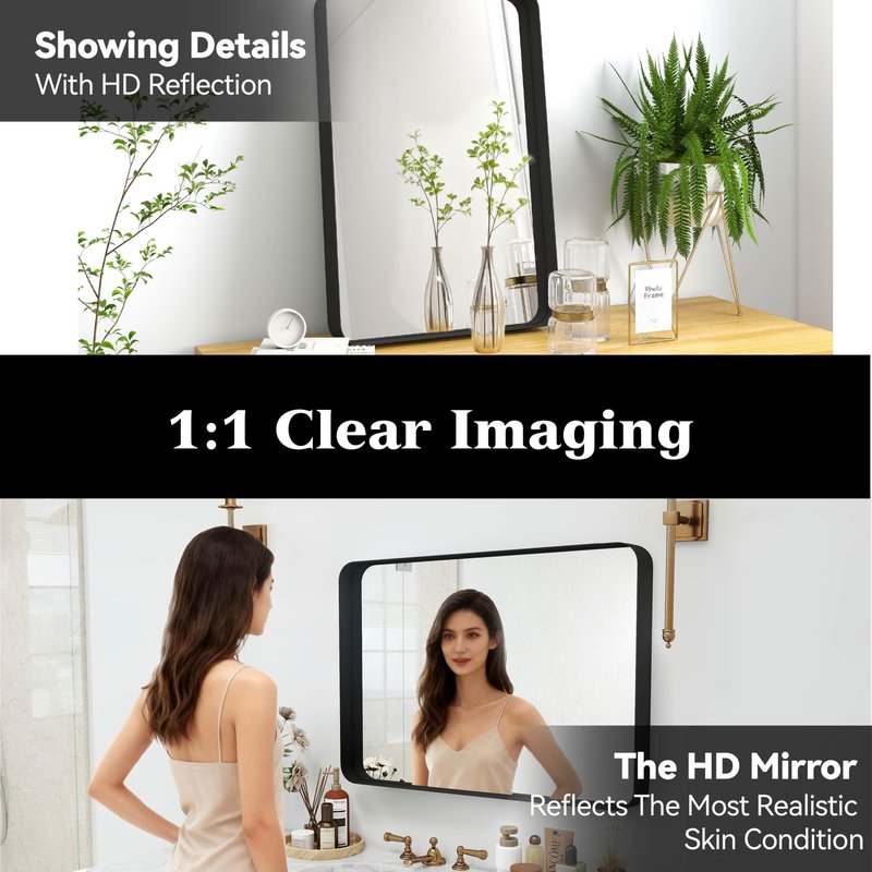 SCWF-GZ Rectangle 20x30 Mirror Thick Metal Frame Mirrors Wall Mounted Tempered Glass for Living Room Entryway Bathroom Horizontal or Vertical 20 30 inch Black