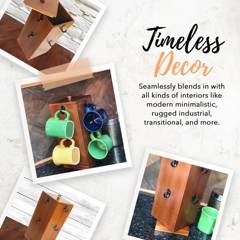 Autumn Alley Mug Holder - Coffee Mug Tree - Bamboo Rotating Mug Holder with Coffee Pod Storage - 8 Mug Tree for Counter Large Mugs, Spinning Counter Mug Rack - Coffee Mug & Cup Holder Tree for Counter